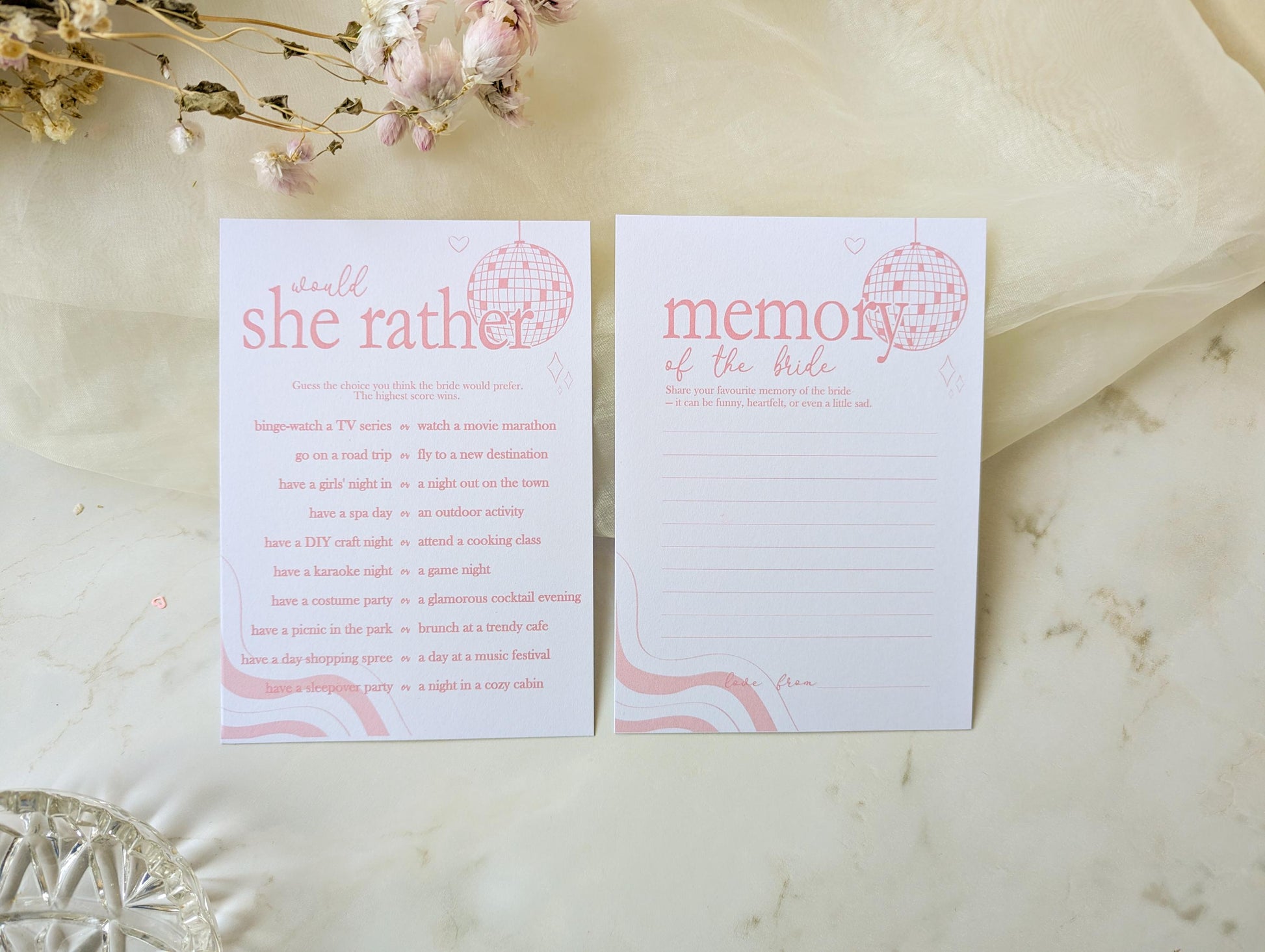 Hen Do Party Games Bundle, Last Dance, Bridal Bingo, Advice, Guess the Dress, Would She Rather