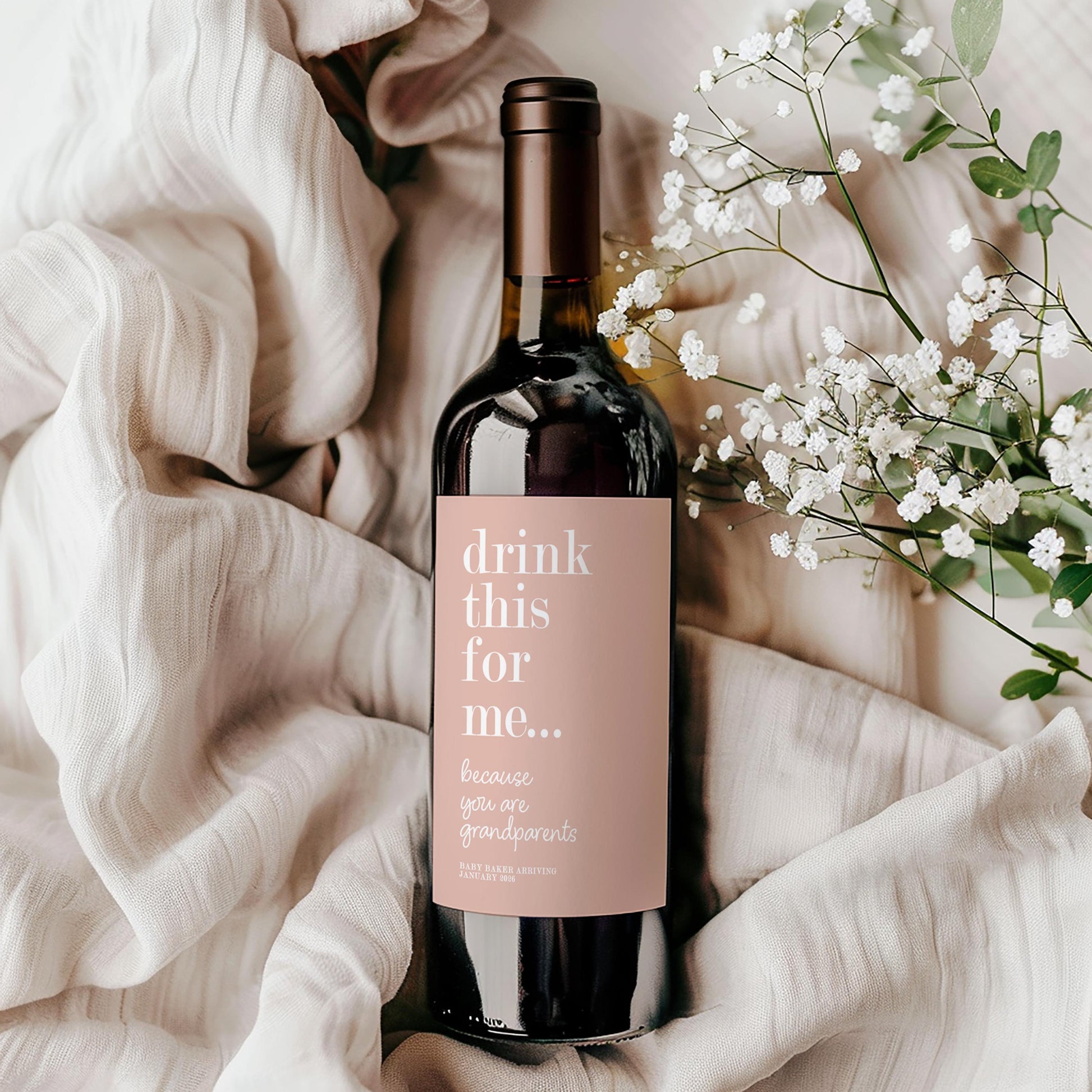 Pregnancy Announcement Wine Bottle Label; Becoming Grandparents, Auntie, Uncle, Surprise Baby Reveal