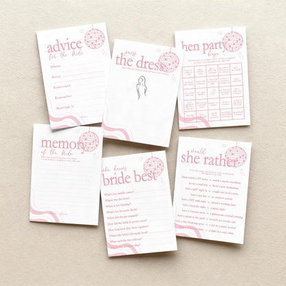 Hen Do Party Games Bundle, Last Dance, Bridal Bingo, Advice, Guess the Dress, Would She Rather