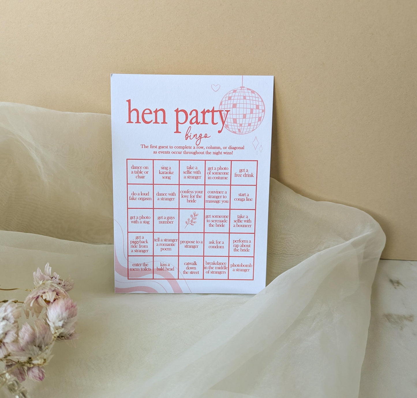 Hen Do Party Games Bundle, Last Dance, Bridal Bingo, Advice, Guess the Dress, Would She Rather, Pink and Red