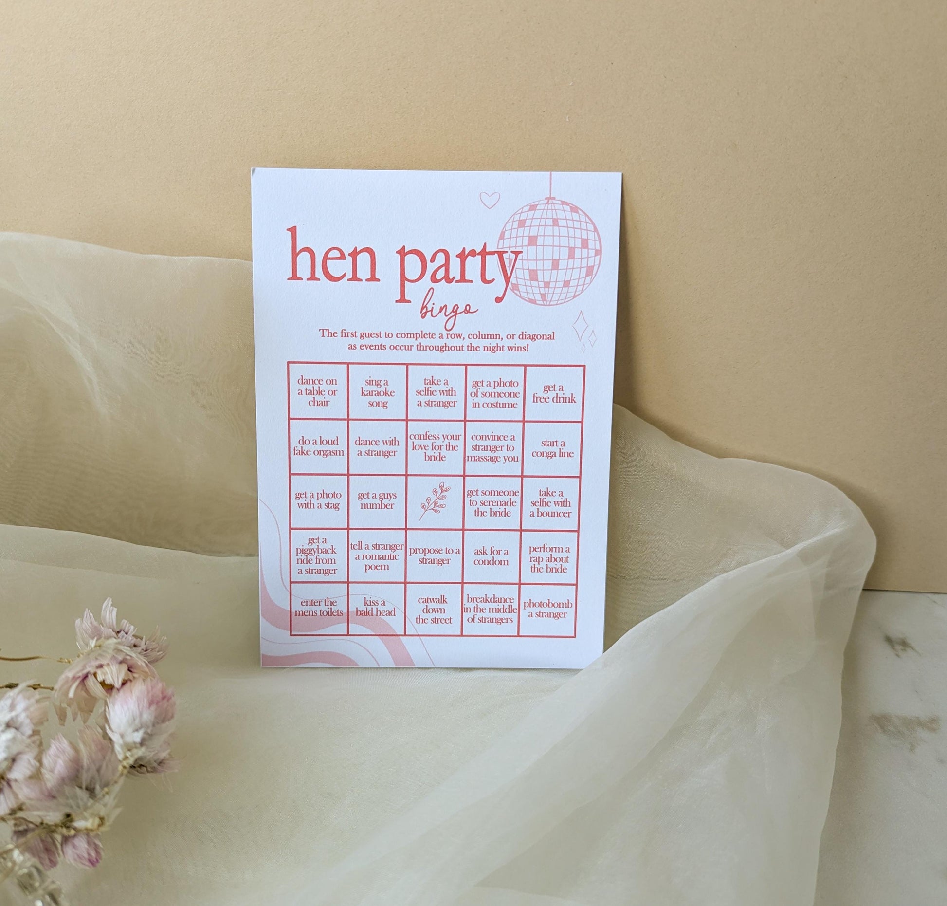 Hen Do Party Games Bundle, Last Dance, Bridal Bingo, Advice, Guess the Dress, Would She Rather, Pink and Red
