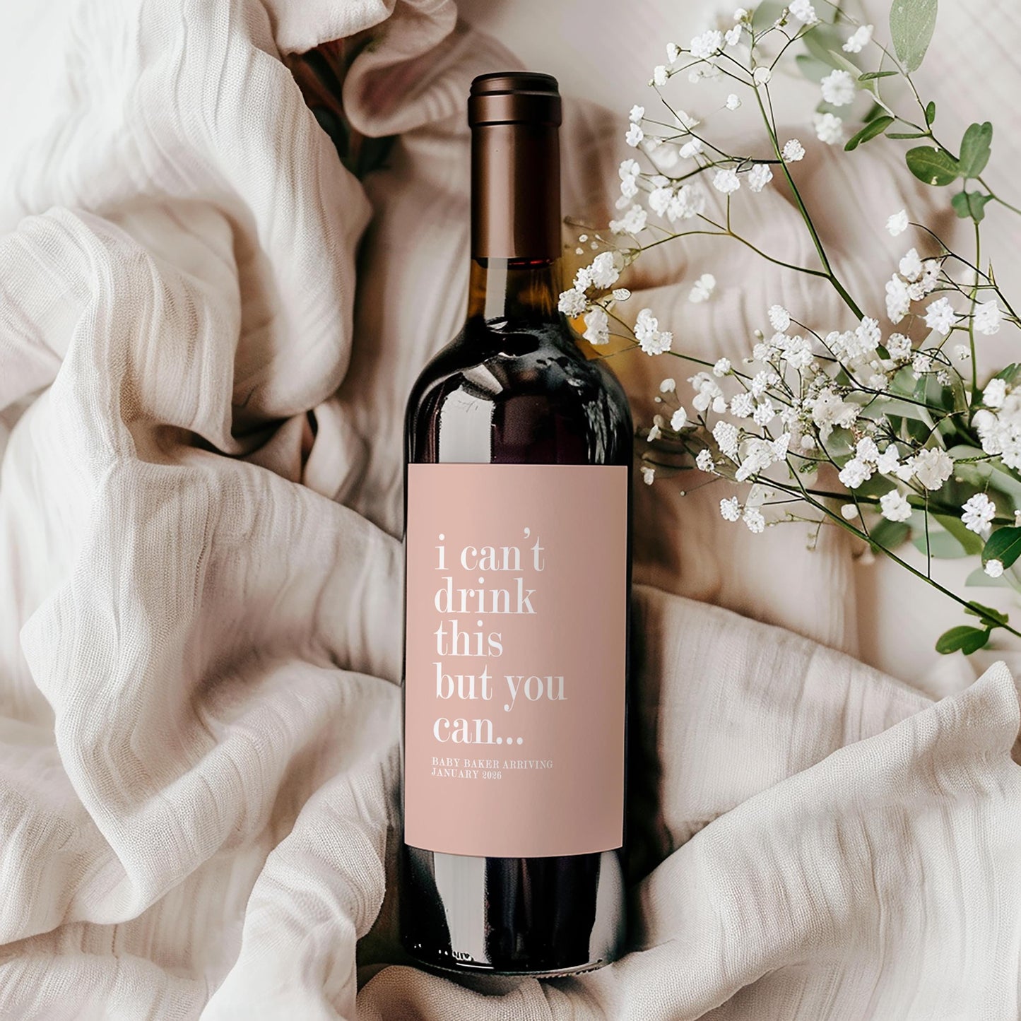 Pregnancy Announcement Wine Bottle Label; Becoming Grandparents, Auntie, Uncle, Baby Reveal, Can't Drink This
