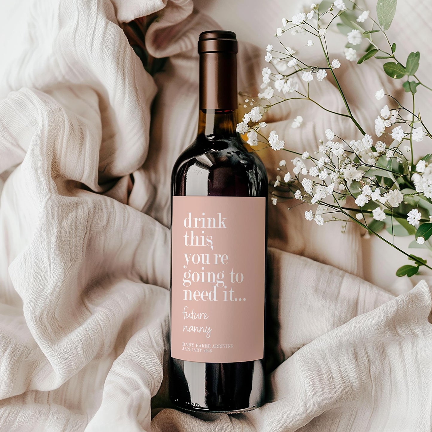 Pregnancy Announcement Wine Bottle Label; Becoming Grandparents, Auntie, Uncle, Surprise Baby Reveal