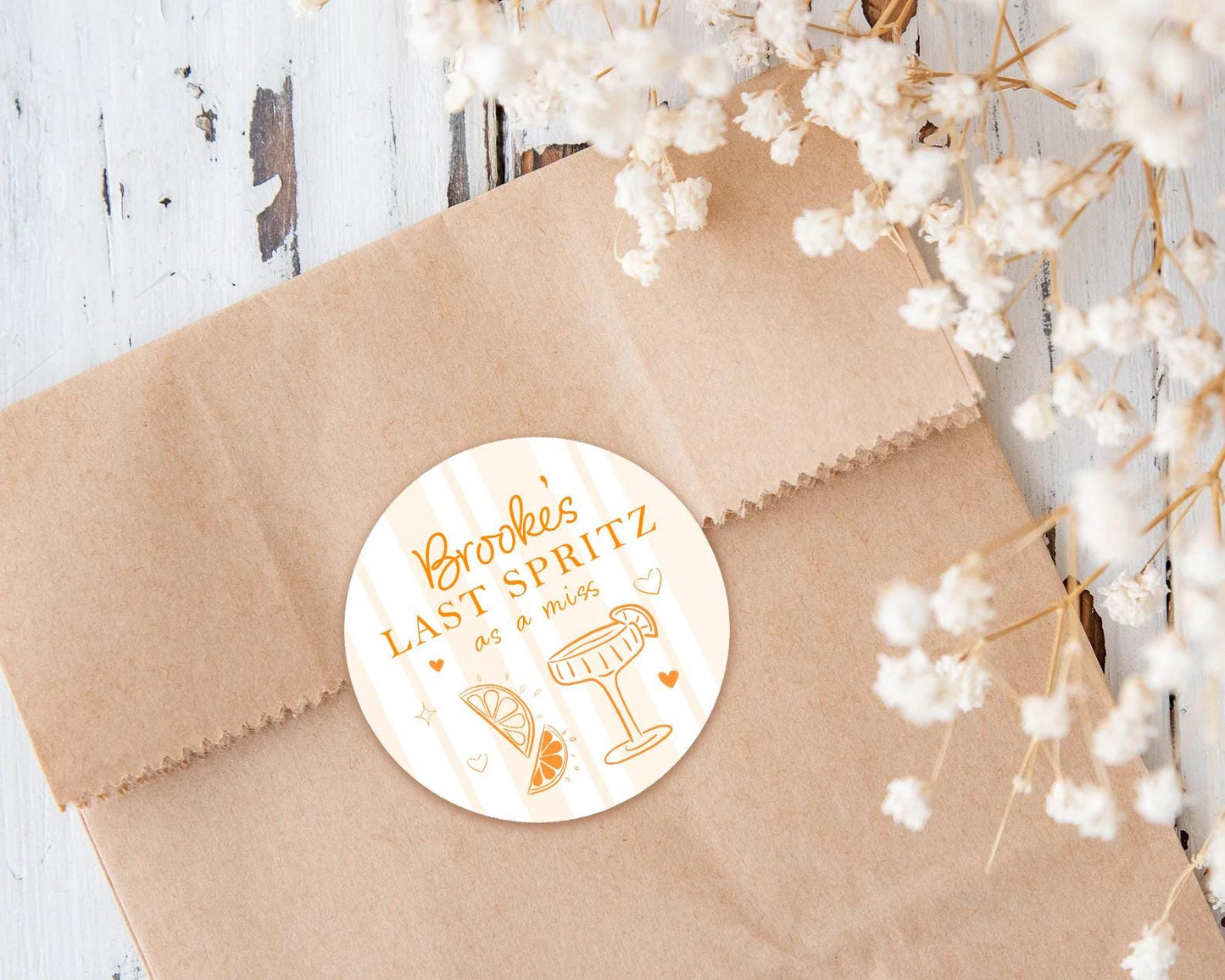 Last Spritz As a Miss Hen Party Stickers, Orange, Bridal Shower Favour Stickers, Goody Bags