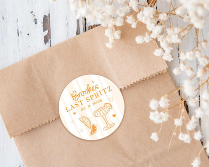 Last Spritz As a Miss Hen Party Stickers, Orange, Bridal Shower Favour Stickers, Goody Bags