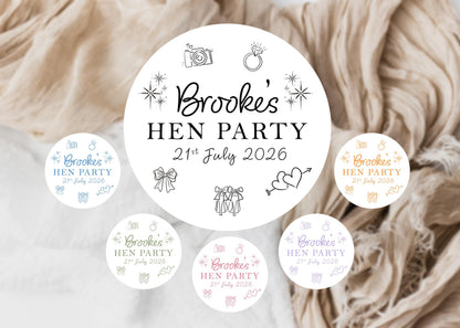 Hen Party Stickers, Goody Bag, Whimsical, Bridal Shower Favour Stickers