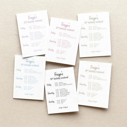 Birthday Party Itinerary: Girls and Boys Weekend, Minimal, 30th, 40th, 50th, 60th birthday