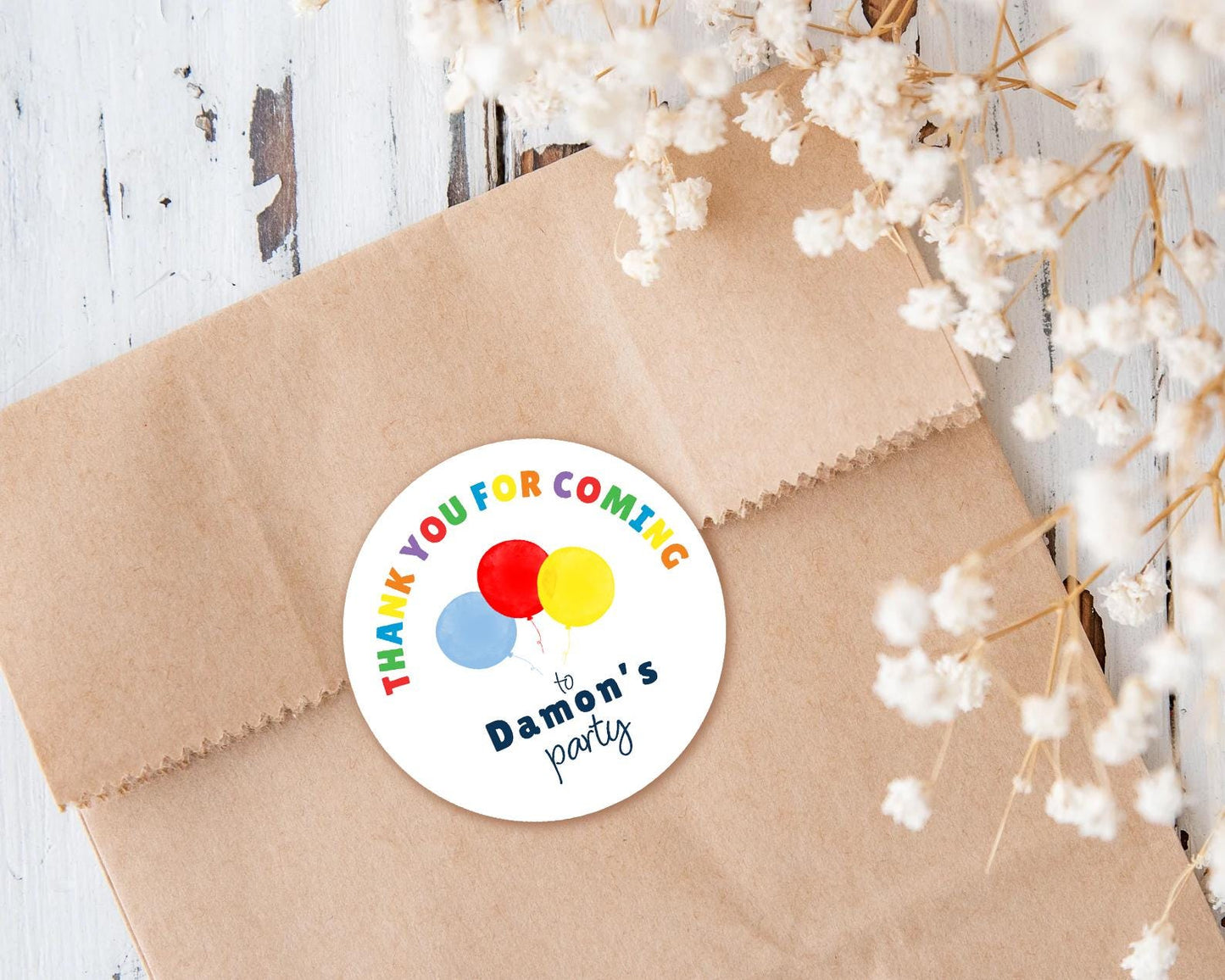 Personalised Birthday Party Stickers, Thank You Balloons, Children's Bag Labels