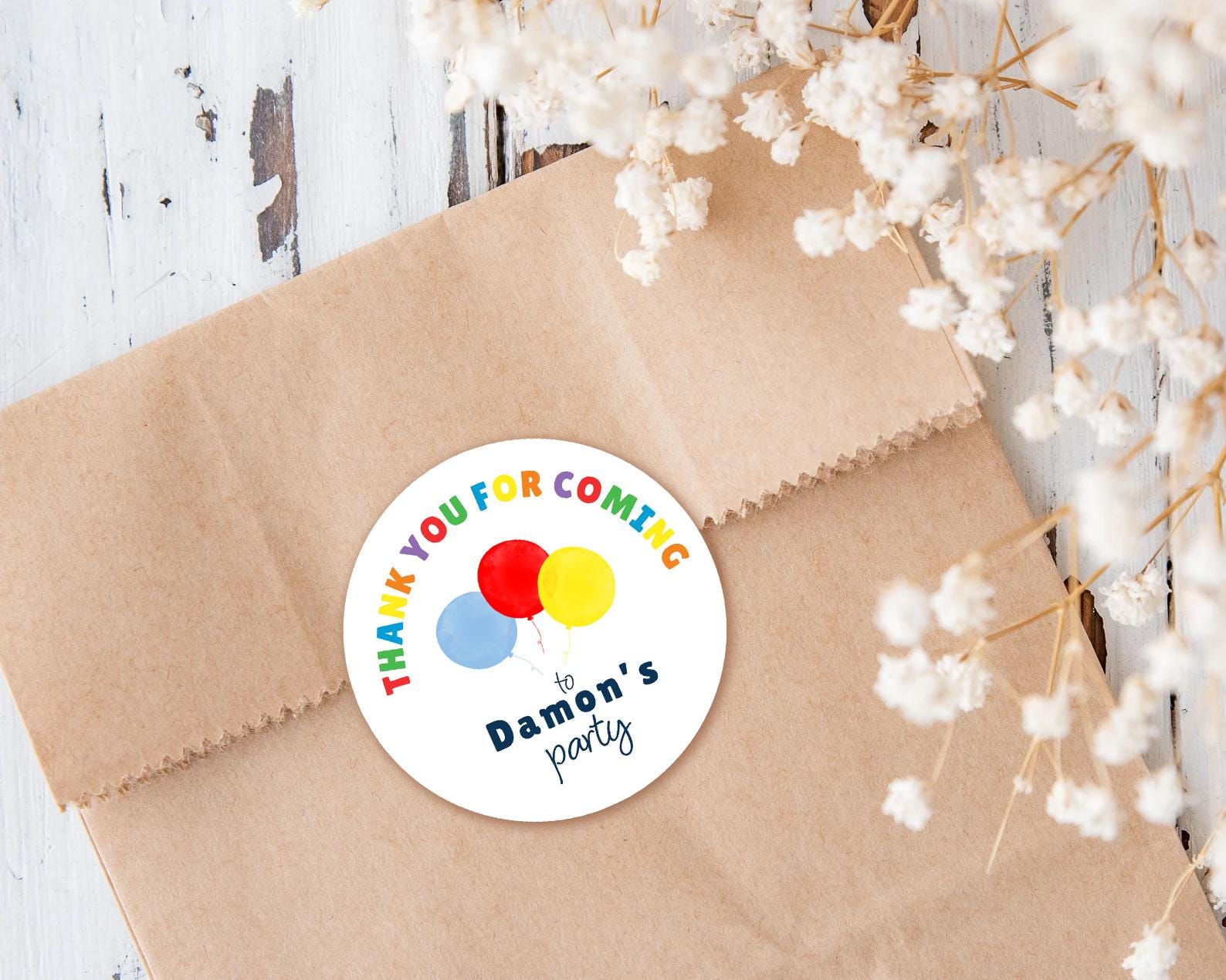 Personalised Birthday Party Stickers, Thank You Balloons, Children's Bag Labels