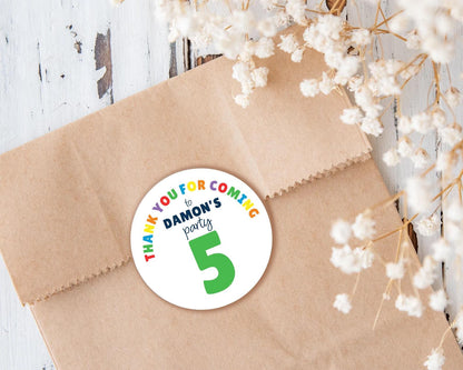 Personalised Birthday Party Stickers, Thank You, Age, Children's Bag Labels