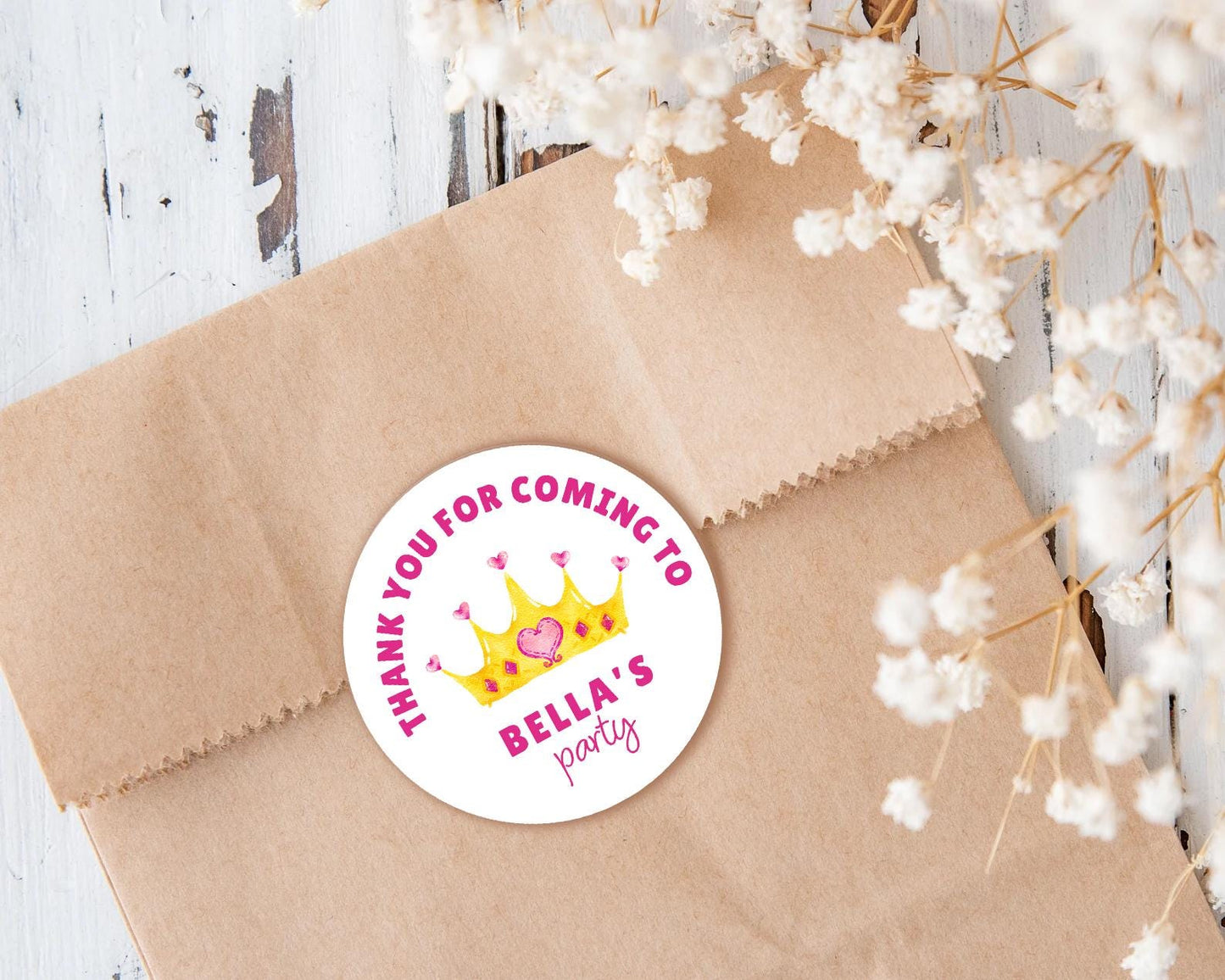 Personalised Birthday Party Stickers, Princess Crown, Children's Sweet Cones