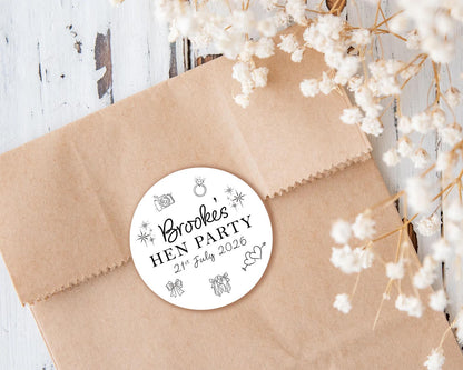 Hen Party Stickers, Goody Bag, Whimsical, Bridal Shower Favour Stickers