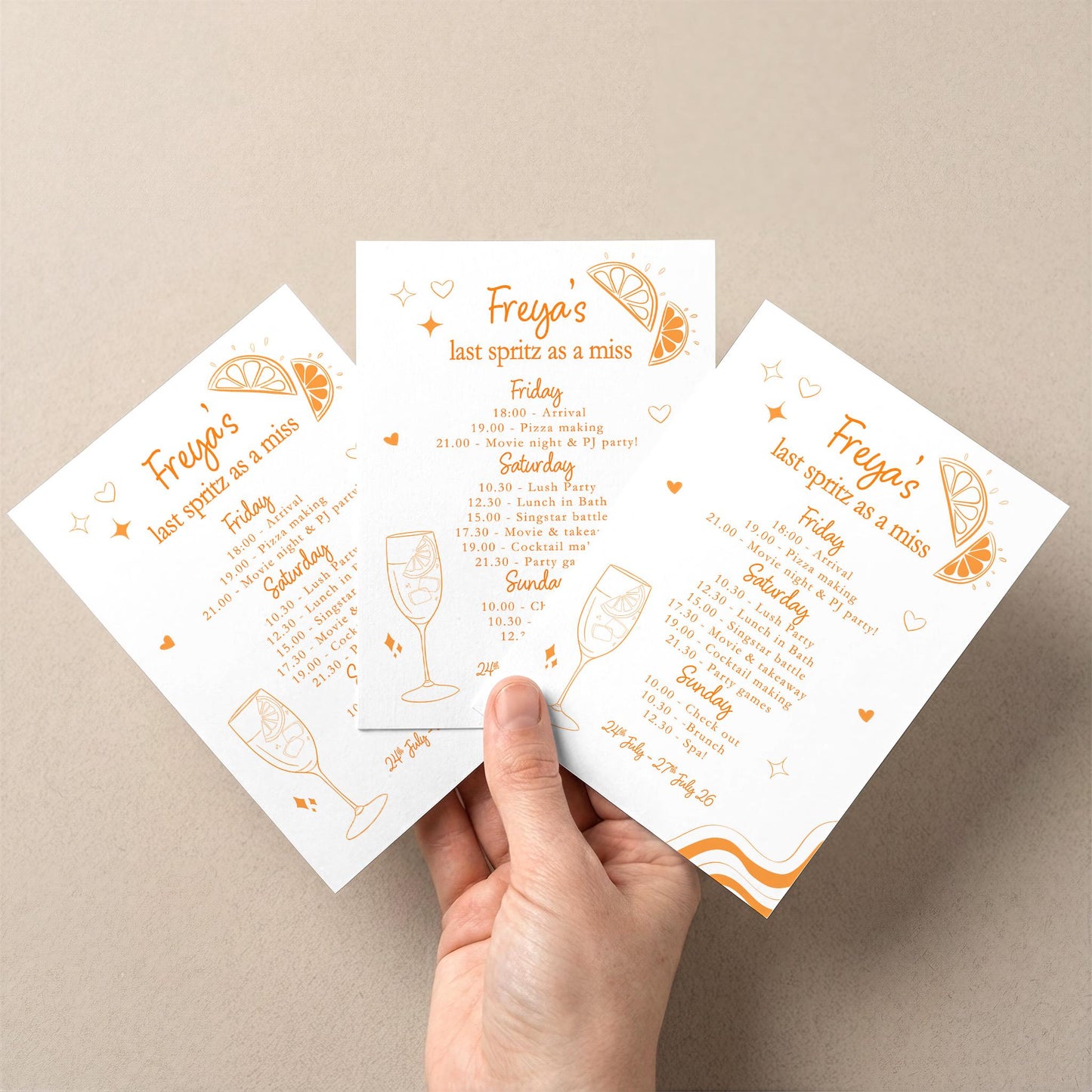 Hen Do Party Itinerary: Bachelorette, Girls Weekend, Hen Goody Bag, Last Spritz as a miss