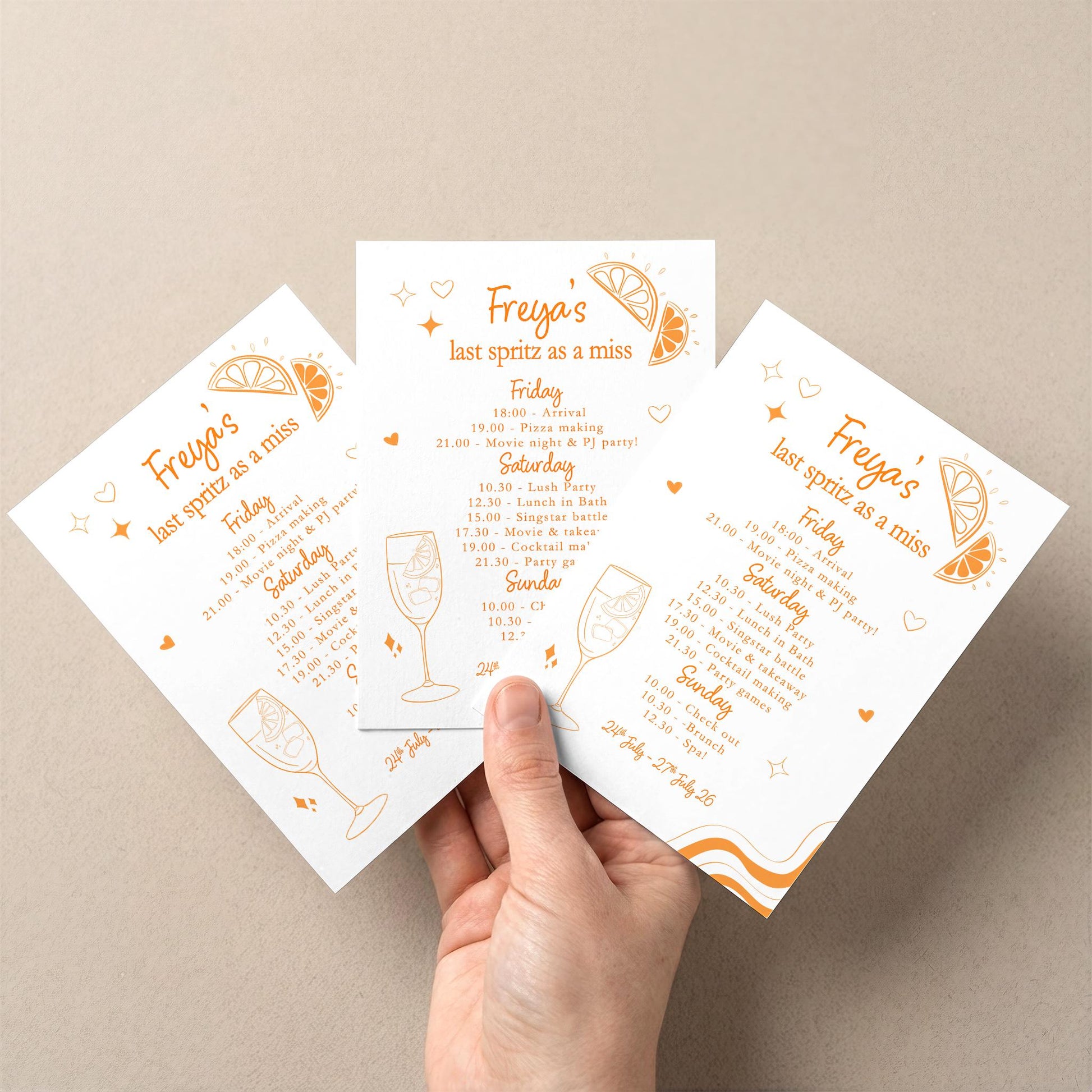 Hen Do Party Itinerary: Bachelorette, Girls Weekend, Hen Goody Bag, Last Spritz as a miss