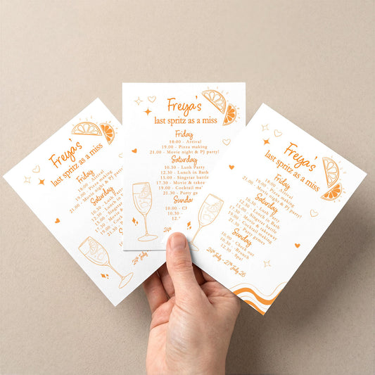 Hen Do Party Itinerary: Bachelorette, Girls Weekend, Hen Goody Bag, Last Spritz as a miss