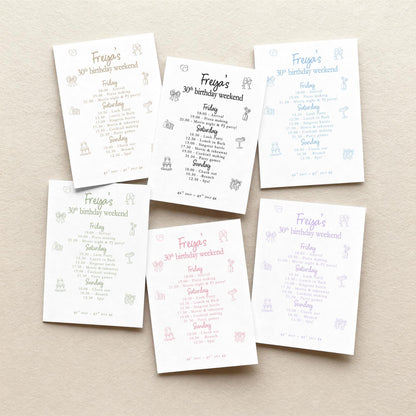 Birthday Party Itinerary: Girls Weekend, Minimal, 30th, 40th, 50th, 60th birthday