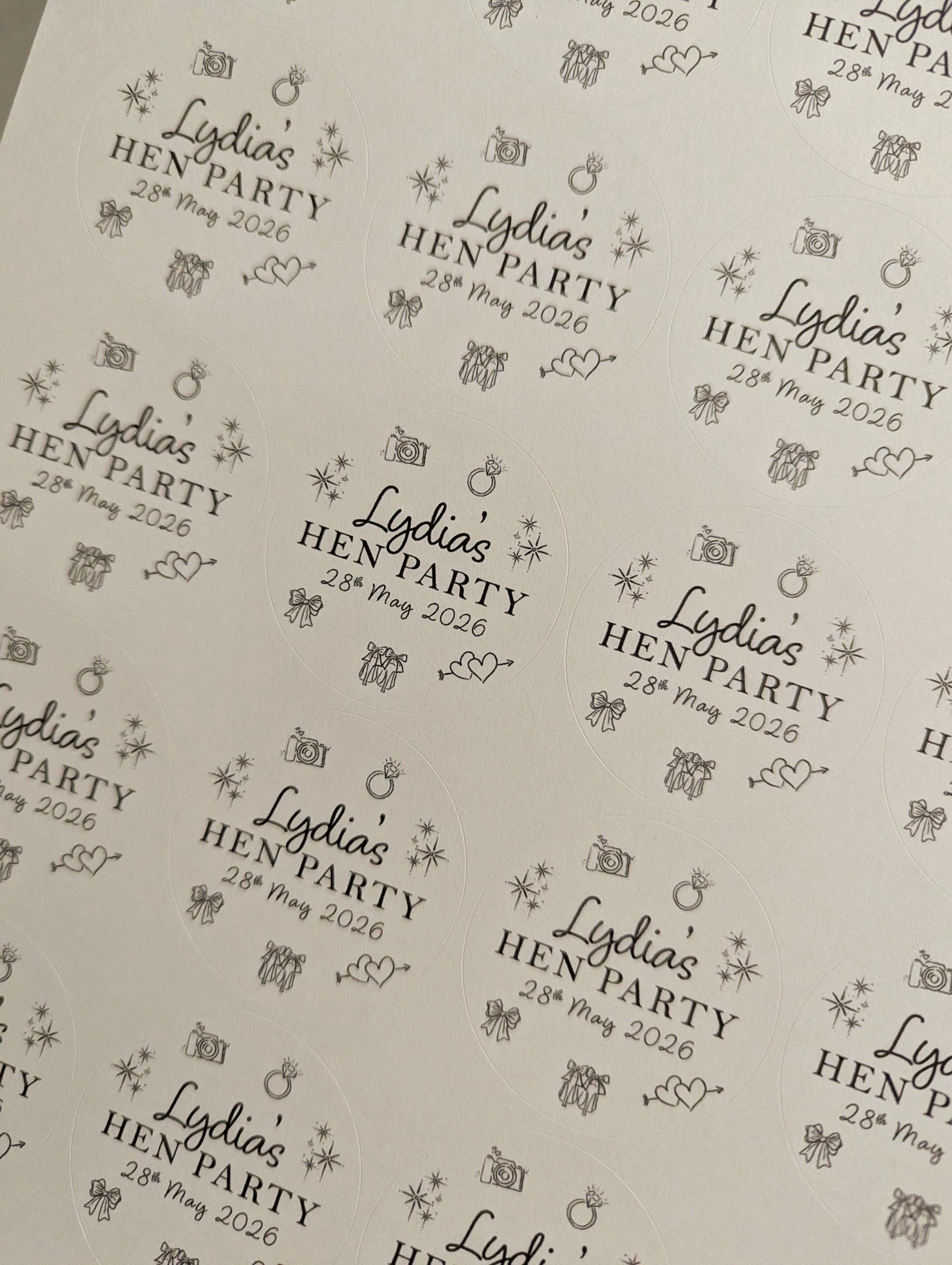 Hen Party Stickers, Goody Bag, Whimsical, Bridal Shower Favour Stickers