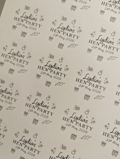 Hen Party Stickers, Goody Bag, Whimsical, Bridal Shower Favour Stickers