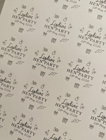 Hen Party Stickers, Goody Bag, Whimsical, Bridal Shower Favour Stickers