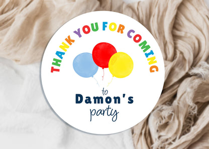 Personalised Birthday Party Stickers, Thank You Balloons, Children's Bag Labels