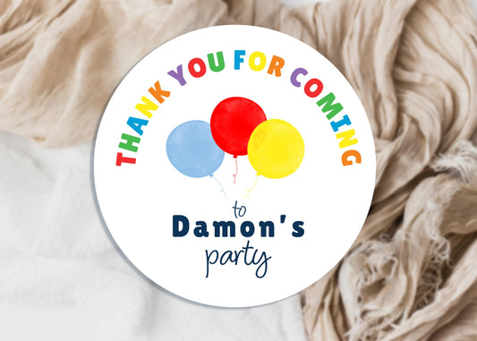 Personalised Birthday Party Stickers, Thank You Balloons, Children's Bag Labels