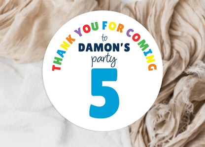 Personalised Birthday Party Stickers, Thank You, Age, Children's Bag Labels