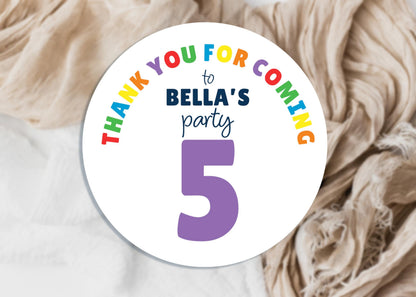 Personalised Birthday Party Stickers, Thank You, Age, Children's Bag Labels