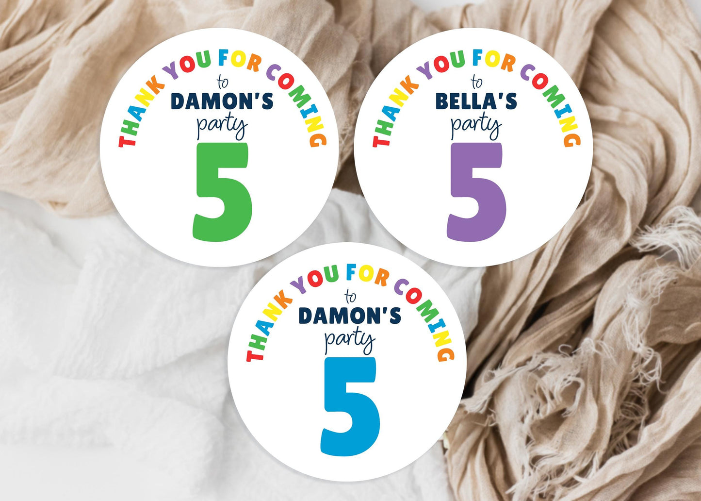 Personalised Birthday Party Stickers, Thank You, Age, Children's Bag Labels