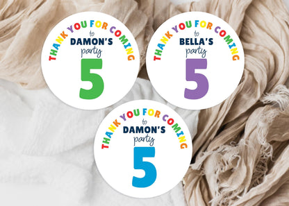 Personalised Birthday Party Stickers, Thank You, Age, Children's Bag Labels