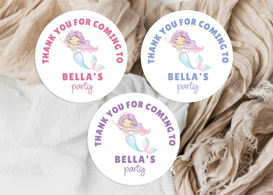 Personalised Birthday Party Stickers, Mermaid, Children's Sweet Cones