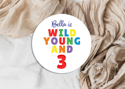 Personalised Birthday Party Stickers, Wild Young and 3, Children's Sweet Cones