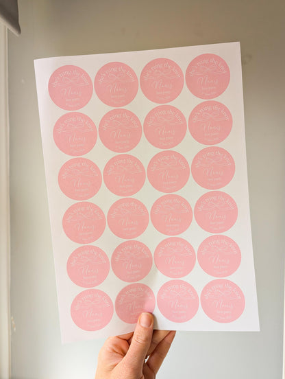 She's Tying The Knot Hen Party Stickers, Pink Ribbon, Bow Theme, Bridal Shower Favour Stickers