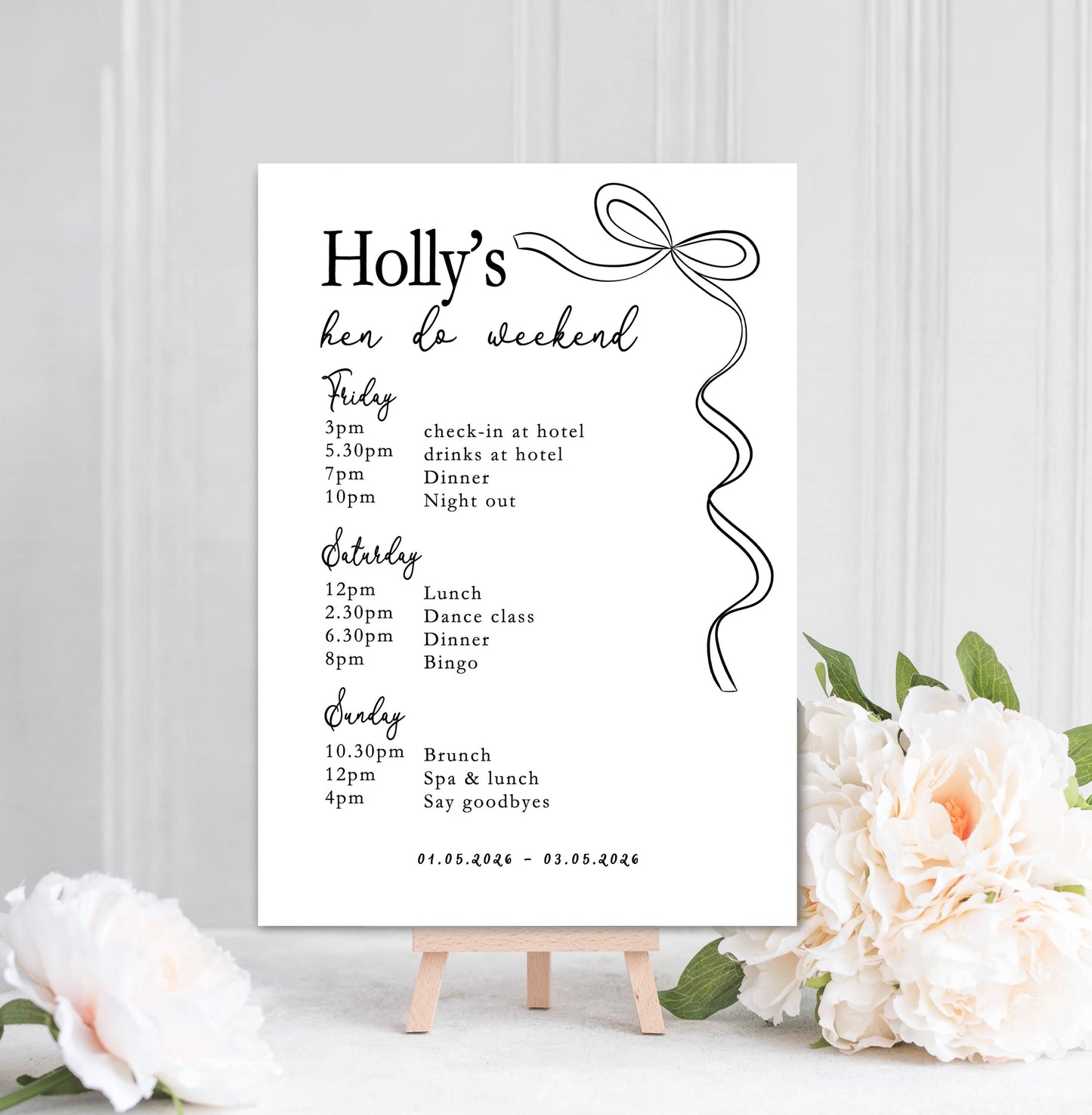 Hen Do Party Itinerary Poster: Bachelorette, Girls Weekend, Hen Goody Bag, She's Tying The Knot