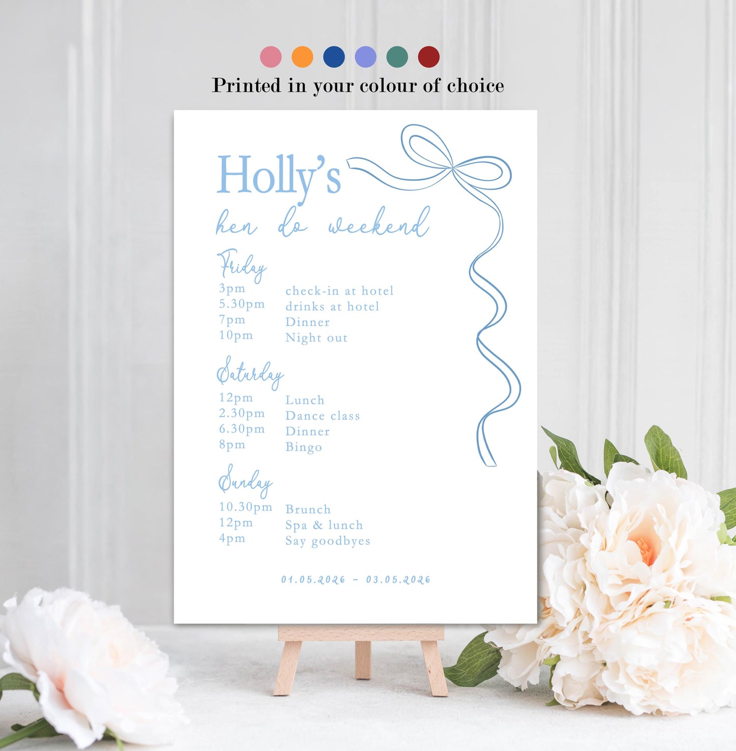 Hen Do Party Itinerary Poster: Bachelorette, Girls Weekend, Hen Goody Bag, She's Tying The Knot