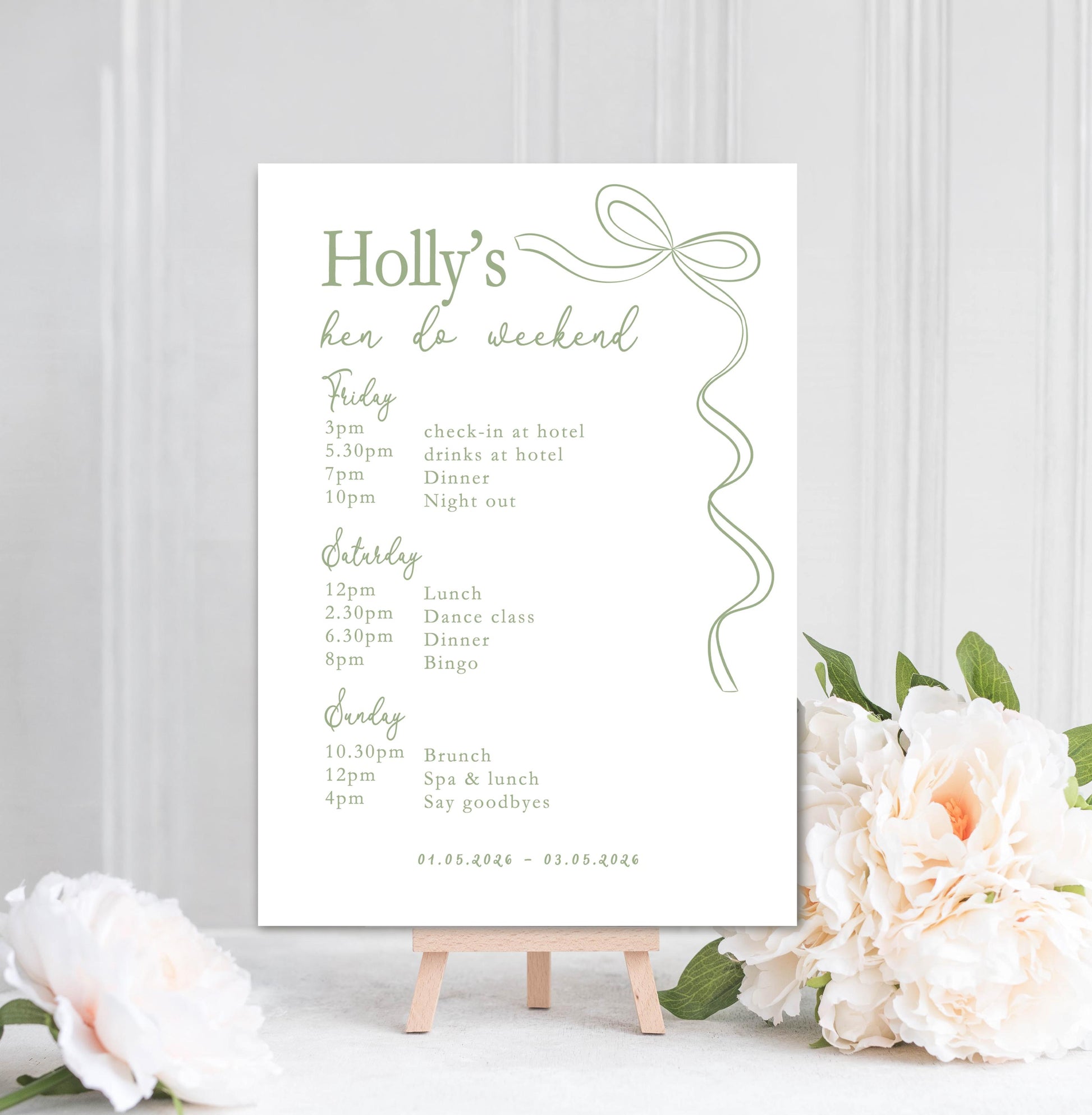Hen Do Party Itinerary Poster: Bachelorette, Girls Weekend, Hen Goody Bag, She's Tying The Knot