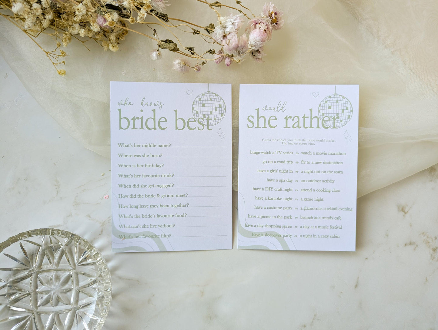 Hen Do Party Games Bundle, Last Dance, Bridal Bingo, Advice, Guess the Dress, Would She Rather