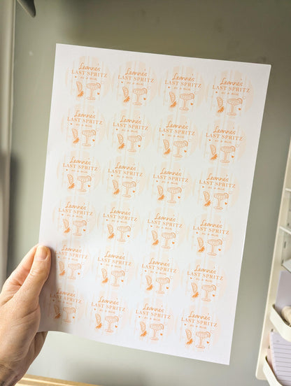 Last Spritz As a Miss Hen Party Stickers, Orange, Bridal Shower Favour Stickers, Goody Bags