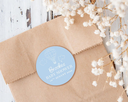 Neutral Hot Air Balloon Favour Stickers; Adventure Awaits, Baby Shower Girl Boy, up up and away