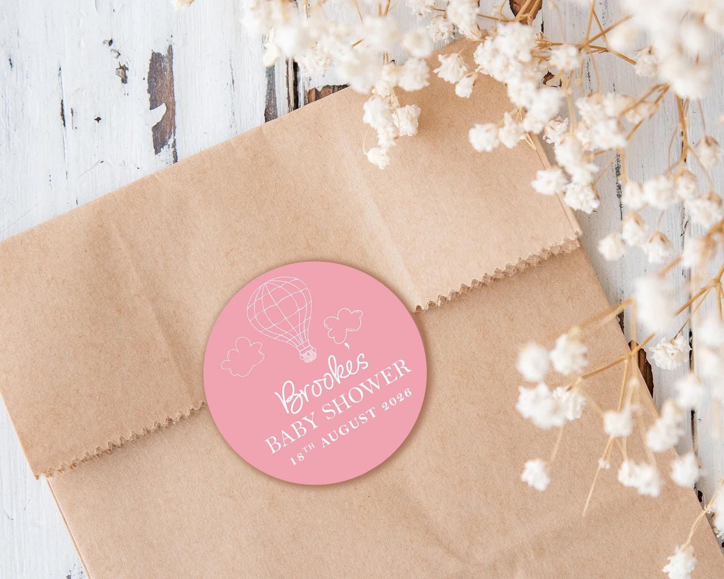Neutral Hot Air Balloon Favour Stickers; Adventure Awaits, Baby Shower Girl Boy, up up and away