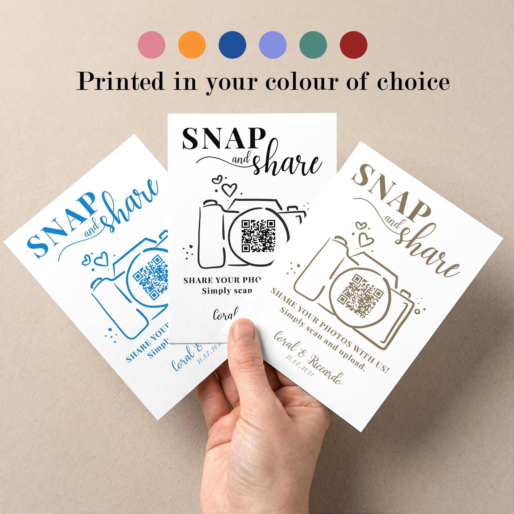 Personalised QR Code Sign; Snap and Share, Capture the Love, Printed