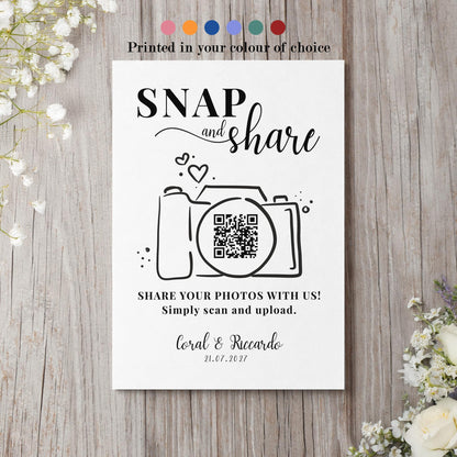 Personalised QR Code Wedding Card; Snap and Share, Share the Love, Poster A4 A3, Printed