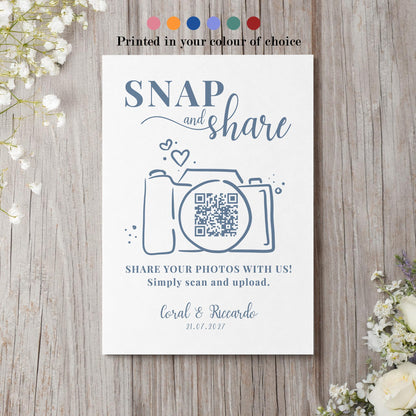 Personalised QR Code Wedding Card; Snap and Share, Share the Love, Poster A4 A3, Printed