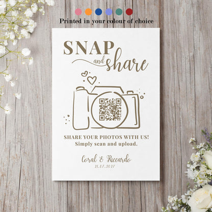 Personalised QR Code Wedding Card; Snap and Share, Share the Love, Poster A4 A3, Printed
