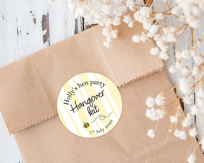 Hangover Kit Sticker: Hen Party, Wedding, Bridal Shower Favour Stickers, Goody Bags, Bee Theme