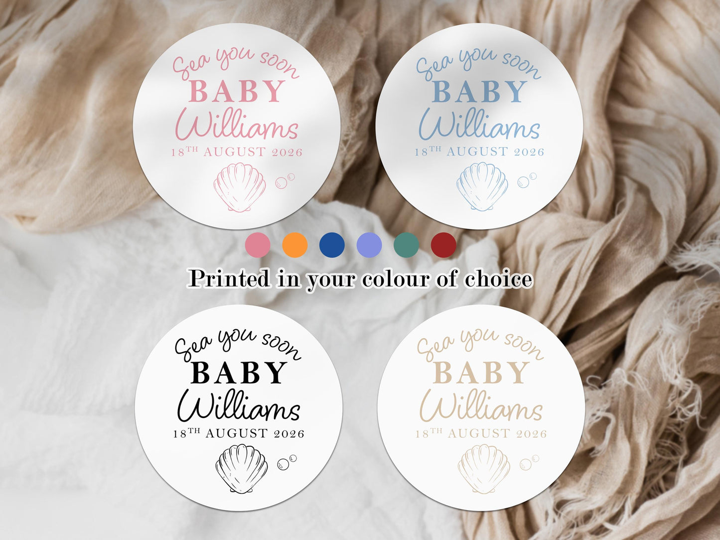 Sea You Soon Baby Shower Favour Stickers, Girl Boy, Under The Sea, Ocean Beach