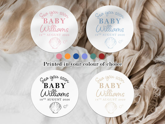 Sea You Soon Baby Shower Favour Stickers, Girl Boy, Under The Sea, Ocean Beach