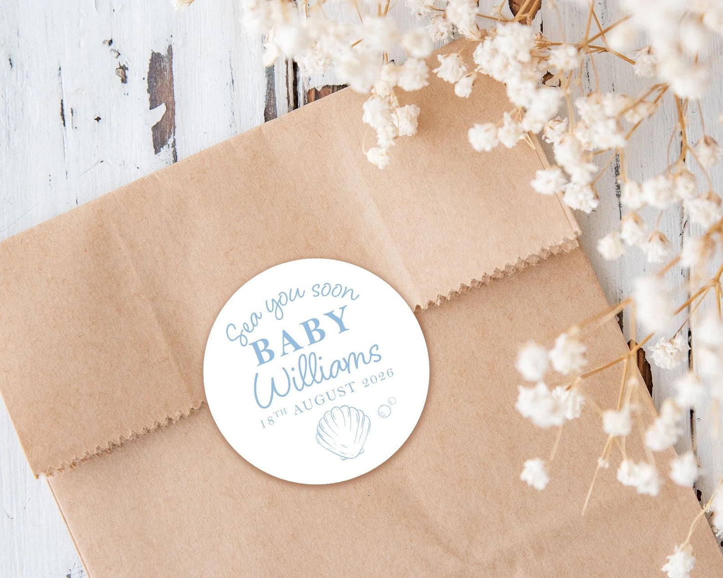 Sea You Soon Baby Shower Favour Stickers, Girl Boy, Under The Sea, Ocean Beach