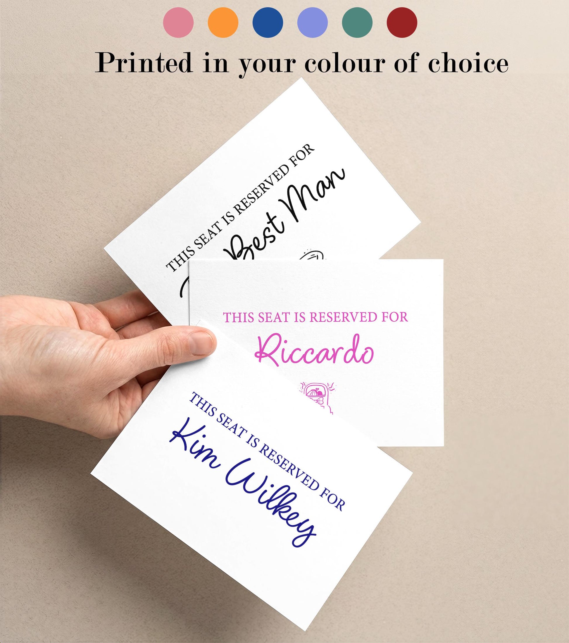 Personalised Reserved Seat for Ceremony, Seat Sign Wedding, Printed A5 A6, Reserved Row