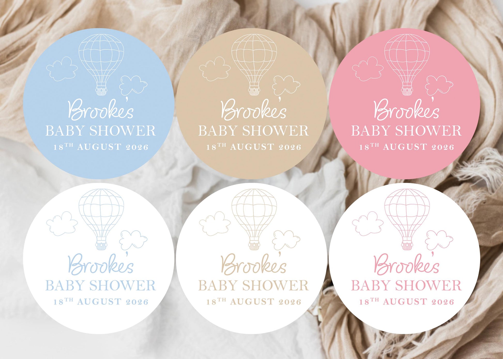 Neutral Hot Air Balloon Favour Stickers; Adventure Awaits, Baby Shower Girl Boy, up up and away