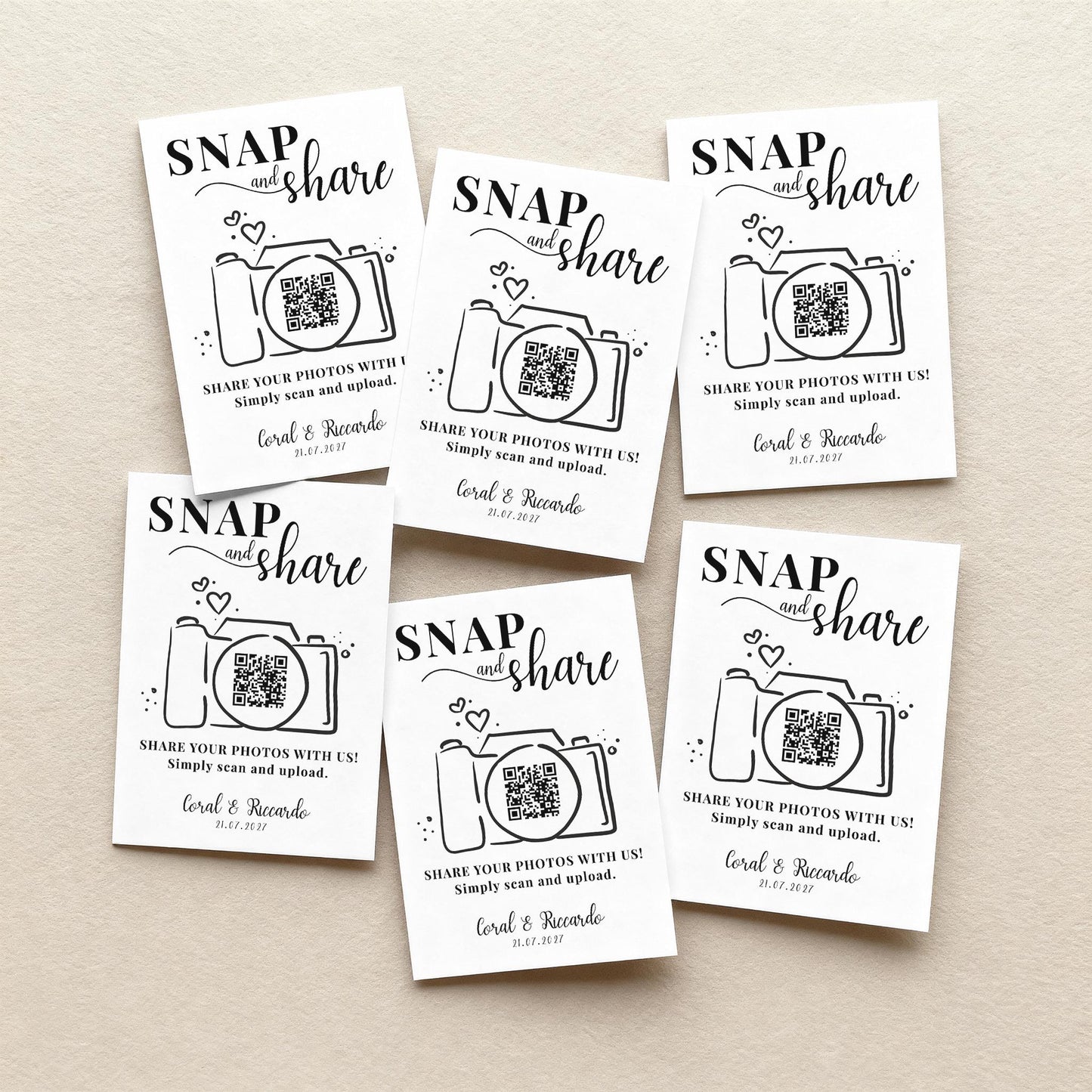 Personalised QR Code Sign; Snap and Share, Capture the Love, Printed